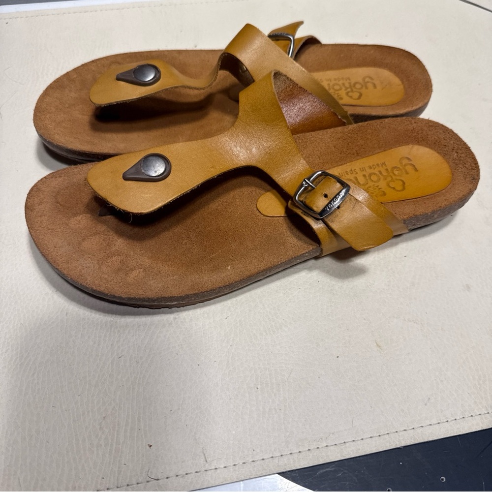 Tan Leather Sandals with Buckle made in Spain